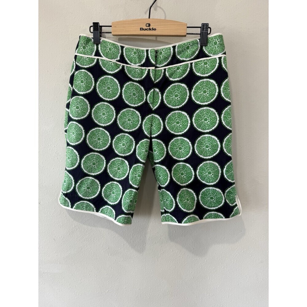 Elizabeth McKay Shorts Womens 0 Green Navy Blue White Piping Circles Long Summer